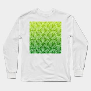 Japanese style wood carving pattern in green Long Sleeve T-Shirt